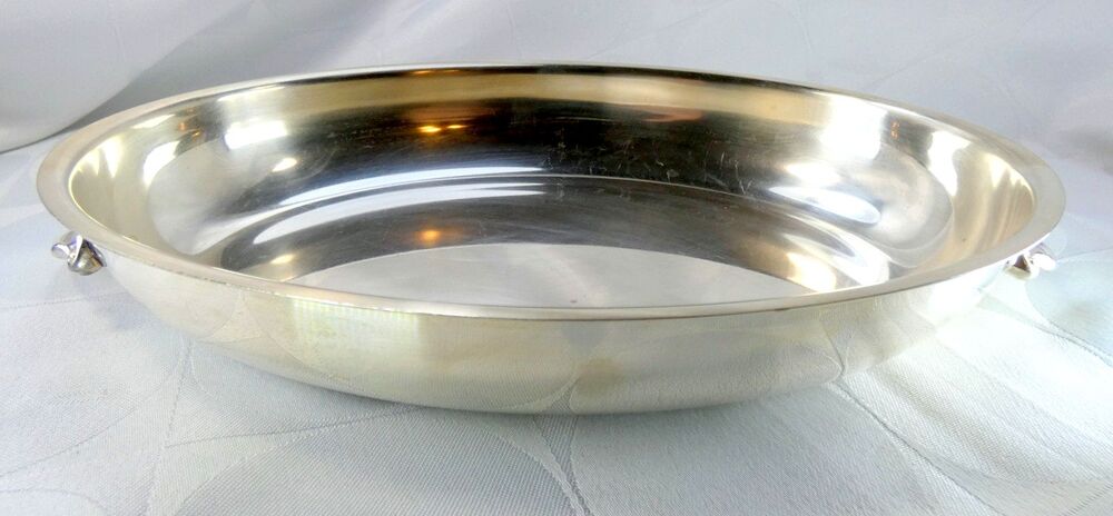Vintage Oval Silver Plated Serving Tray Dish with Ornate Handles 9.5"